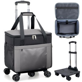 Amythe Rolling Teacher Tote Bag with 5-Wheel, Heavy Duty Organizer Work Bag Water-Resistant, Fits 15.6” Laptop for Crafter Nurse, Grey