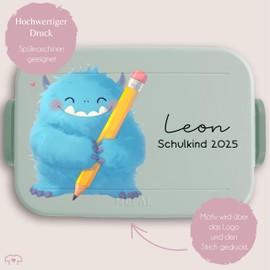 Kinder Bento Box Midi Lunchbox für Mepal Bentobox - Brotbox Süßes Monster Schulkind mit Name I Jausenbox Einschulung Geschenk Schulkind Geschenke Schulanfang Geschenk Schulstart Geschenke