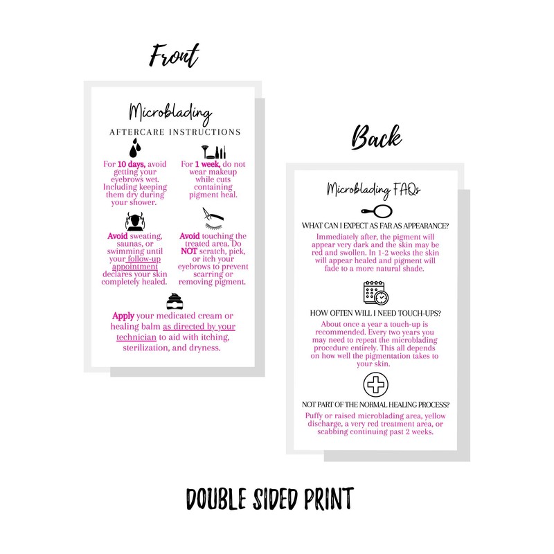 Boutique Marketing LLC Microblading Aftercare Instruction Cards | 50 Pack
