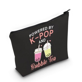 MNIGIU K-Drama Lover Makeup Bag Powered by K-Pop and Bubble Tea Lover Gift Travel Zipper Pouch (Pop Black Bag)