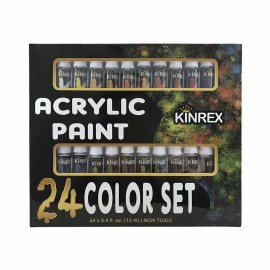 KINREX Acrylic Paint Set 24 Colors Kit Art Supplies Paints for Canvas Wood