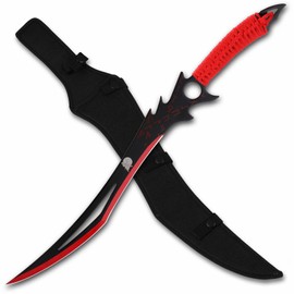 REAT 26" Machete with Sheath, Sword with Full Tang Design,440 Stainless Steel Blade with Red/Black Coating,Non-silp Cord-Wrapped Handle,Real Swrods for Adults Cosplay Yard Work(Red)