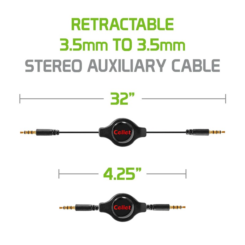 Cellet Retractable 3.5mm Male to 3.55mm Male Input Stereo Audio
