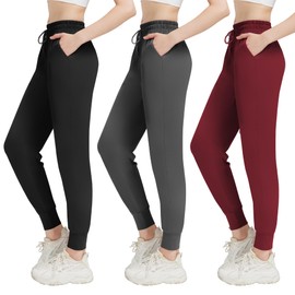 KEEPFAST 3 Pack Womens Joggers with Pockets Joggers for Women Sweatpants for Golf Yoga Pants Athletic, Lounge, Travel, Work