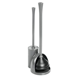 iDesign Compact Toilet Set for Bathroom Cleaning and Storage-Gray Bowl Brush/Plunger