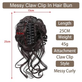 Hanaoops Hairpieces Bun Ponytail Extension Claw Clip Curly Wavy Synthetic Hair Extensions Messy Long Curly Updo Bun for Women (A)