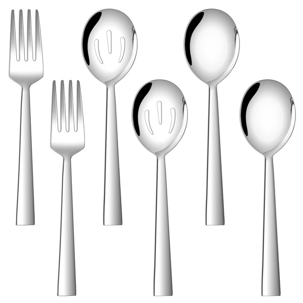 Square Serving Utensils Set of 6, E-far Stainless Steel 8.7