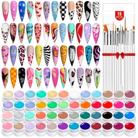 SAVILAND Gel Paint Kit: 48 Colors Nail Art Painting Gel Nail Polish Set with 15pcs Nail Art Brushes for Drawing Painting Home & Salon Manicure DIY