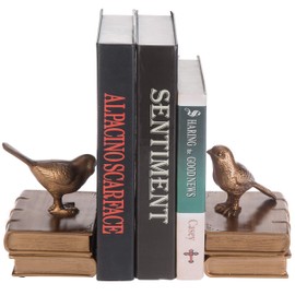 MyGift Gold Bird Bookends Decorative for Heavy Books, Brass Book Ends for Shelves, Vintage Resin Bookends, 1 Pair