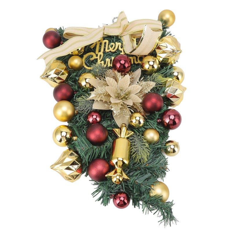 Christmas Inverted Tree Wreath Door Hanging Electroplated Ball Rattan Garland