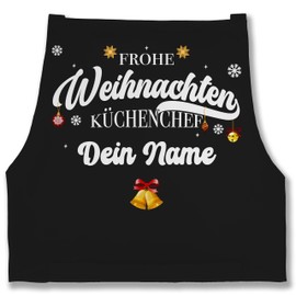 Geschenk mit Namen personalisiert by Shirtracer - Apron - Christmas Apron Adult - Merry Christmas Chef Name I Gift Chefs I Hobby Chef, 3 Black