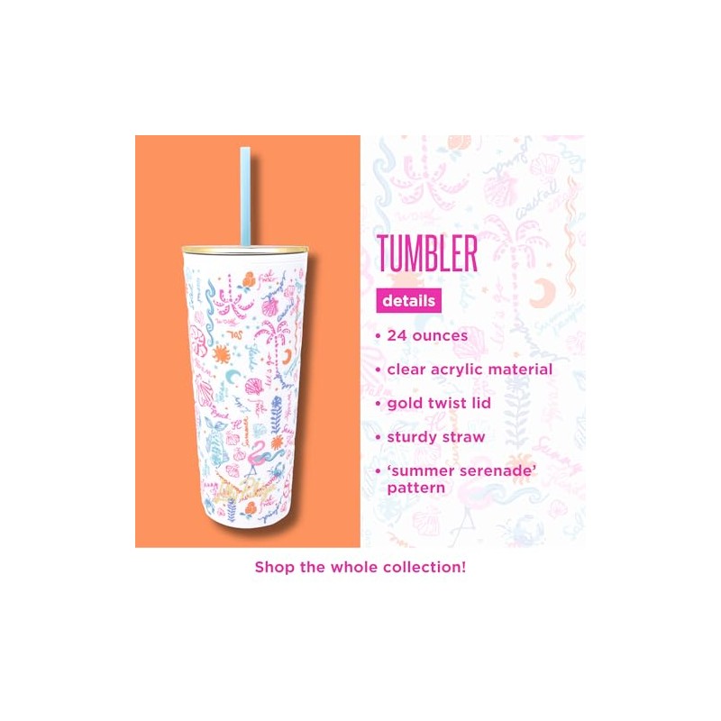 Lilly Pulitzer Double Wall Tumbler with Lid and Reusable Straw,