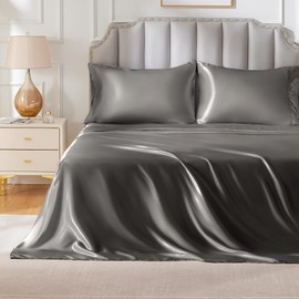 FreshCulture Satin Sheets Twin XL Size, Silky Soft Satin Bed Sheets, 3 Psc Gunmetal Satin Sheets with Deep Pocket, Similar to Silk Sheets, Luxury Silk Feel Satin Twin XL Sheets Set, Gunmetal