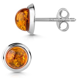 MATERIA by Matthias Wagner Amber SO-500_SO-501 Stud Earrings 925 Sterling Silver Round Orange, Amber Sterling Silver