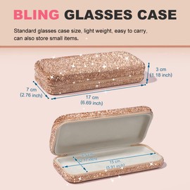 Blueshyhall Sunglasses Case Hard Case Glitter Bling Glasses Case with Diamond Rhinestones Sunglasses Case Organiser Box Glasses Case Hard Case Flat Sunglasses Case Hard Case Foldable, gold