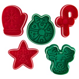 R&M Christmas Pastry & Cookie Stamper Set, Mitten, Wreath, Snowflake, Reindeer, Star, Candy cane. 2.75 Inches