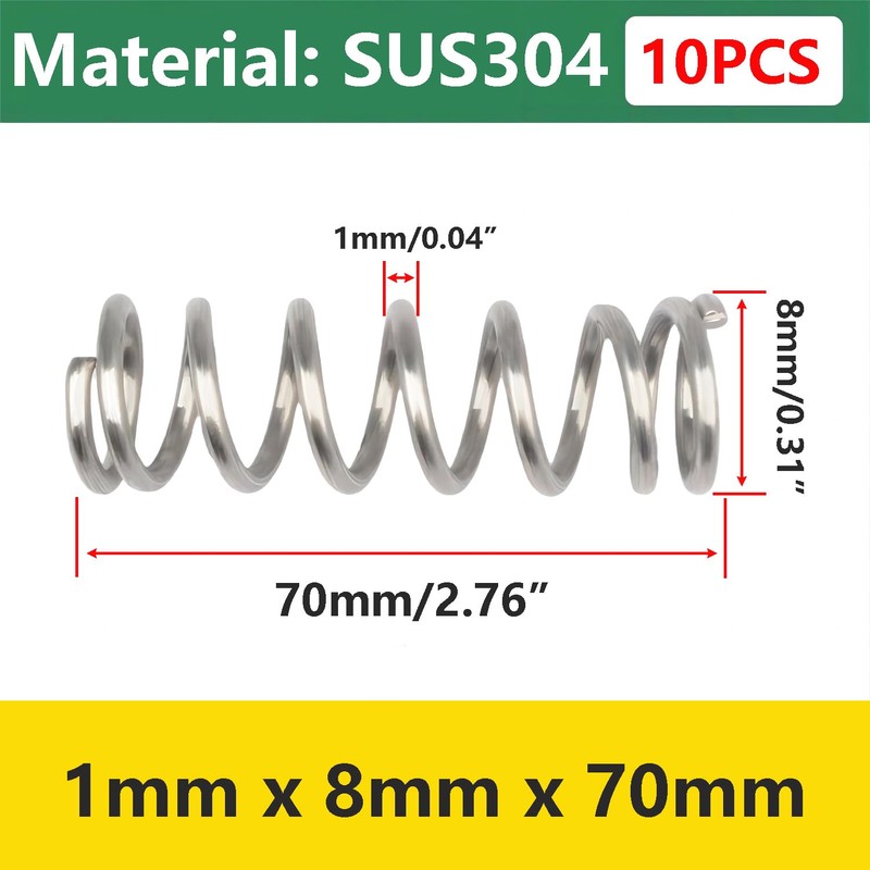 Qrity 10Pcs Coil Extended Compressed Spring, Compressed Springs, Stainless Steel