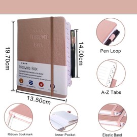 Lunaana Password Book, Password Book with Index A-Z, with Gel Pen, Internet Password Storage Book, Space for 480 Passwords, Organiser and Manager Passwords for Office or Home (Rose)