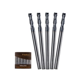 Sulfuras 1/8" Carbide Square Nose End Mill Set (5 Pcs), 2 Flute CNC Mill Bits Tools for DIY & Professional, Solid Carbide Cutter (Tungsten Carbide + Cobalt) for Milling Steel and Metals (5Pcs, 1/8)