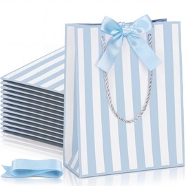 Kolldenn 24 Pcs Large Blue White Striped Gift Bags with Handles 9x7x3.15'' Last Toast on The Coast Bachelorette Bridesmaid Gift Bags with Satin Ribbon Bow for Wedding Bridal Shower Coastal Beach Party