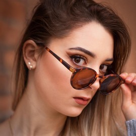 ZENOTTIC Polarized Sunglasses, Men's, Women's, Retro, Round Sunglasses, UV Protection, Ultra Lightweight, Fishing, Climbing, Hiking, Driving Sunglasses, Demi Frame/Brown Lens