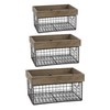 DII Farmhouse Wood Rimmed Wire Storage Basket Set, Silver, Assorted
