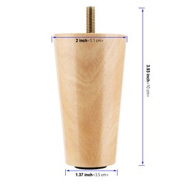 KOHAND 4 Pack Wooden Furniture Legs, 10cm Solid Wood Sofa Legs Wooden Couch Legs Wooden Table Legs Wooden Cabinet Legs, Replacement Feet with Gasket Non-Slip Mat Screws (Natural Wood)