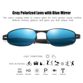 ZHILE anteojos de sol polarizadas de tamaño pequeño, marco de metal rectangular para hombres y mujeres, protección UV400, Azul reflejado, Small