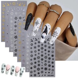 8 Sheets 3D Laser Blue Snowflake Nail Art Sticker Christmas Decoration Cute White Deer Bear Decals Winter New Year Nail Slider