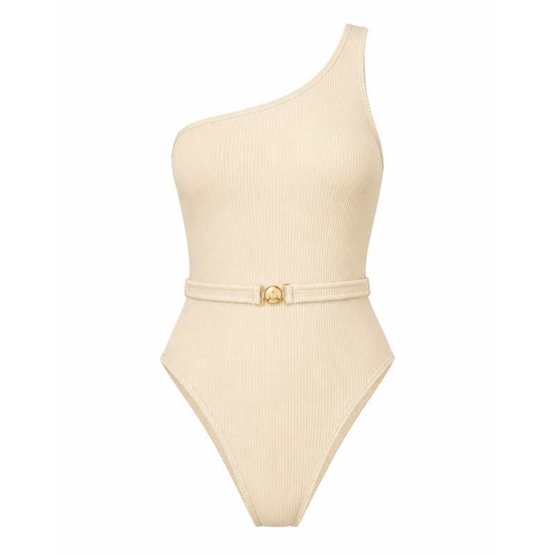 Women’s One-Shoulder One-Piece Swimsuit for Beachwear – Belted Monokini for
