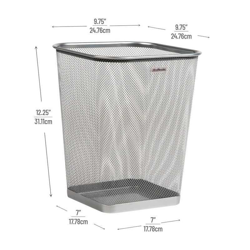 Mind Reader Mesh Trash Can, Waste Paper Basket, Square, Office,