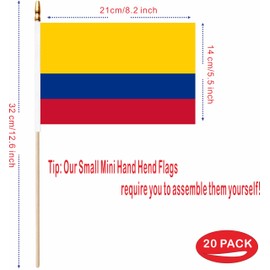 LUSEOAN 20 Pack Colombia Mini Stick Flags Colombian Small Miniature Handheld Flag Decorations,5x8 Inch