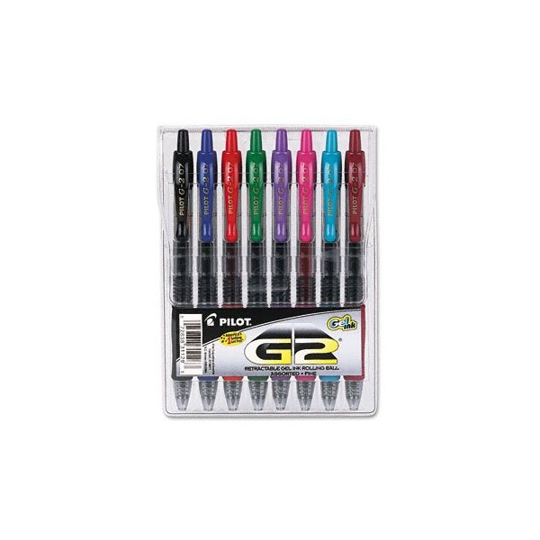 G2 Gel Ink Pen, Retractable, Assorted Inks, 0.7mm Fine, 8