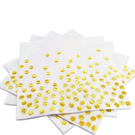 100PCS White and Gold Napkins Gold Serviettes Napkins,Foil Gold Dots Napkins,Weddings Serviettes Holiday Celebrations and Birthday Parties 33 x 33 cm White