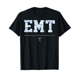 EMT Floral Blue Coquette Bow Emergency Medical Technician T-Shirt