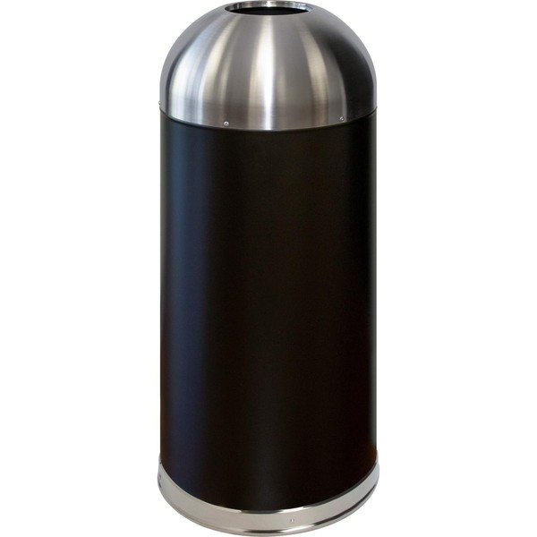 Genuine Joe 58896 Trash Receptacle, Domed Top, 15 Gal., Black/Silver