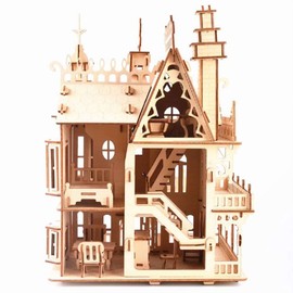 CUTEROOM Fantasy Villa Model House Kit - 3D Puzzle Model Kit - Woodcraft Construction Kit Diy Miniature Dolls House Kits for Adults to Bulid