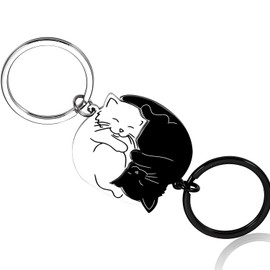 JANEMO Couple Gift Keychain Cute Valentine's Day Gift for Girlfriend Boyfriend Him Her Cat Lover Best Friend Husband Wife Fiancée Cat Matching Gift Couple Stuff for Christmas Birthday Heart Keychain