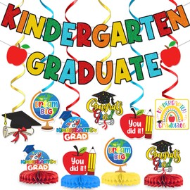 Kindergarten Graduation Decorations Kindergarten Graduation Banner with Kindergarten Hanging Swirl Kindergarten Graduate Decorations Kindergarten Graduations Party Decorations 2025 (1 red)