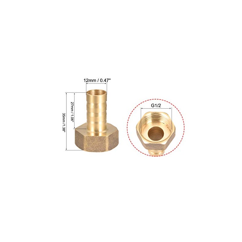 sourcing map Brass Hose Barb Fitting Connector, 12mm Barb G1/2
