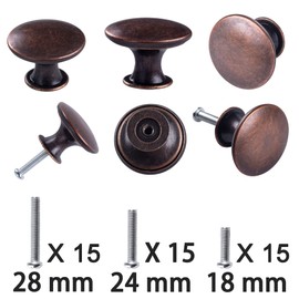 YOIPE 15 Pack Delicate Design Round Antique Brass Kitchen Cabinet Knobs Cupboard Door Knobs 1.18-INCH Red Bronze Drawer Handle Pulls Dresser Knobs with 15 Pcs Screws for Bathroom Drawer Door Hardware