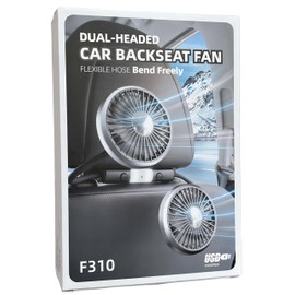 Sulanx Car Fan, Dual Head Fan, 3 Levels Adjustment, USB Power, Headrest Mounting, LED Light Included