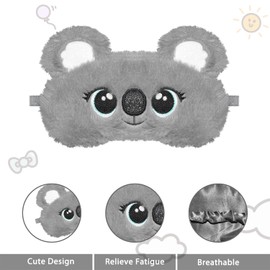 Ynaize Cartoon Sleep Mask, Kids Cute Plush Eye Mask, Koala Animal Soft Fluffy Plush Eye Cover for Sleeping, for Night,Travel,Nap (Gray Koala)