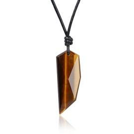 COAI Leather Necklace Wolf Tooth Pendant, Tiger's Eye, Tigers Eye