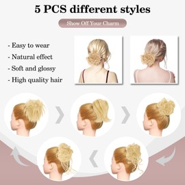 BOGOLDIE 5 Pcs Messy Hair Bun Women Hairpiece Messy Curly Hair Bun Tousled Updo Elastic Rubber Band Extends Ponytail For Women Girls (#613)