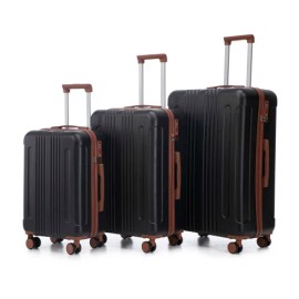 20 24 28 3-Pcs ABS Spinner Wheel Luggage Set Luxury Carry-On Suitcase with TSA Combination Lock Lightweight Matching Color FCJcolor: Black Brown