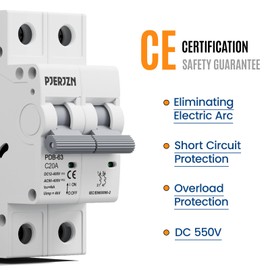 Pjerjzn Miniature Circuit Breaker 400VDC/AC 20A 2 Pole Solar Circuit Breaker Shut Off Switch, PV Isolator Solar Panel for Homes Battery (20 Amp)