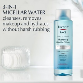 Eucerin Face Gentle Cleansing Hydrating Micellar Water, Face Cleanser and Makeup Remover with Hyaluronic Acid, 13.5 Fl Oz Bottle