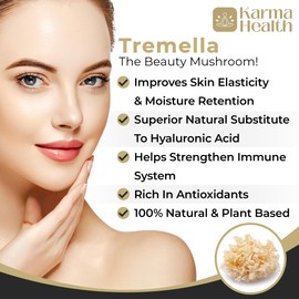 KARMA HEALTH Tremella Mushroom Powder Capsules - Compressed White Snow Fungus Mushroom Powder Supplement - 25% Beta Glucan Content, Vegan & GMO Free. Snow Fungus Organic Supplement