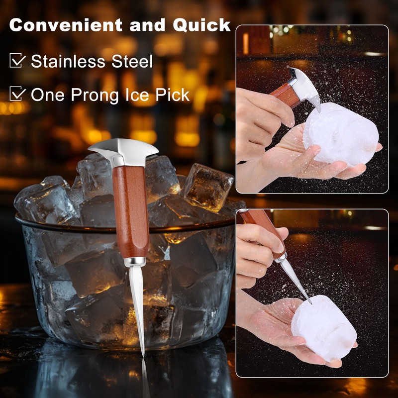 4Pcs Ice Pick Set, Stainless Steel Ice Chipper with Wood